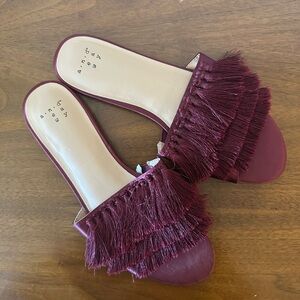 A New Day | Women's Burgundy Fringe Slide Sandals
